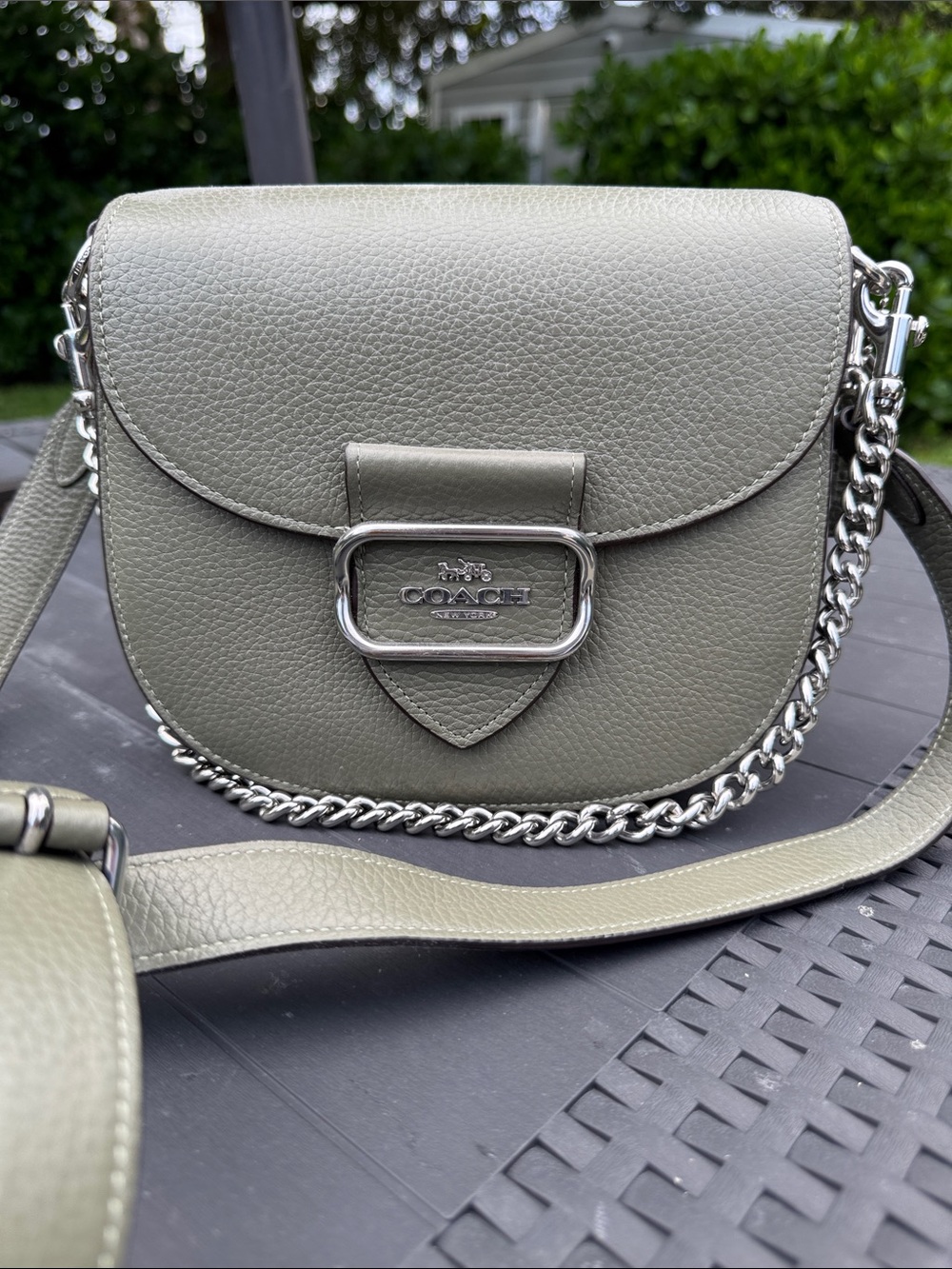 Coach Pebbled Leather Morgan Crossbody in Sage Green with Silver Hardware
